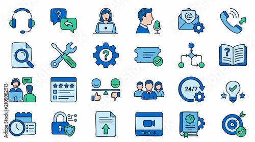 Foto Customer Service, Tech Support, and Business Process Line Icons Set