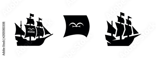 Fotografie Sailing Ship and Pirate Flag Icons