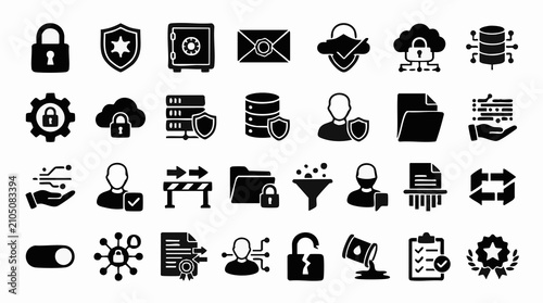 Fotografie Digital Security and Data Protection Vector Icon Set