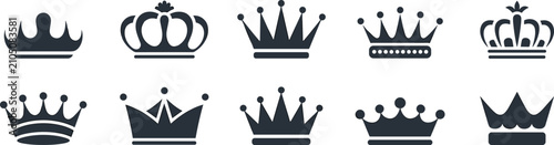 Tableau sur toile Collection of ten stylized black crown representing royalty, power, leadership,