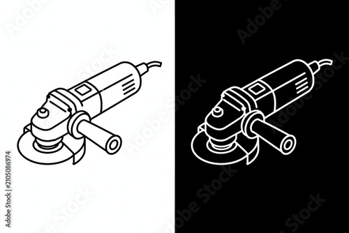 Isometric Angle Grinder Line Art Vector Illustration Set for Construction and Metalworking Professional Tools
