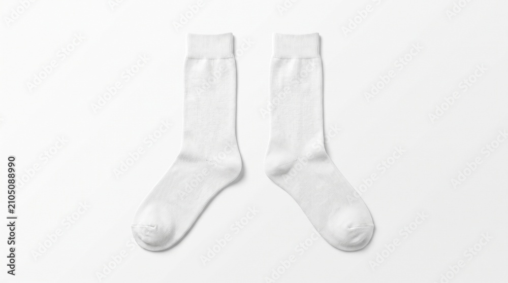 Obraz premium Pair of white cotton crew socks laid flat on white background AIzaSyB3cjhyJgbwRiZckSEogpuVt4y1k1DU7A4 for apparel mockup presentation