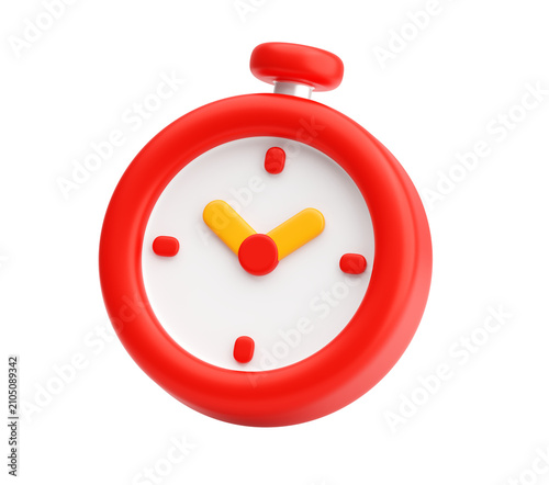 Red 3d stopwatch timer clock icon for time speed countdown deadline and urgent alarm