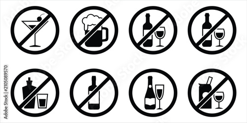 Fotografie Set of eight black and white prohibition signs for various alcoholic beverages o