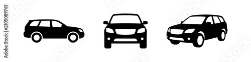 Tableau sur toile SUV car icons showing side, front, and angled views