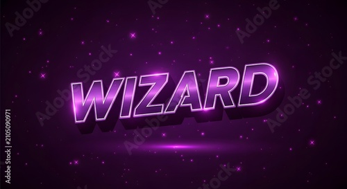 Wizard text effect with glowing neon lights and sparkles