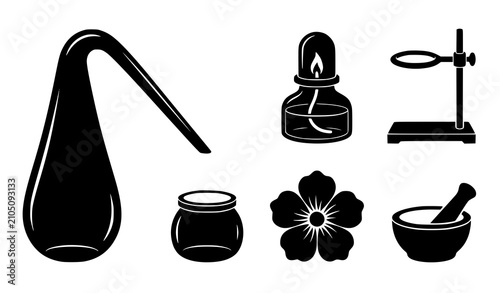 Slika na platnu Traditional Perfume Making and Essential Oil Distillation Equipment Silhouette I