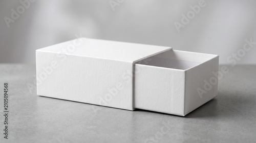 Minimalist Blank White Drawer Packaging Box Mockup for Luxury Branding and Product Presentation on Grey Surface