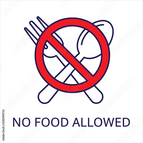 Cutlery restriction icon features a fork and spoon crossed out with a red circle to denote a no food area.