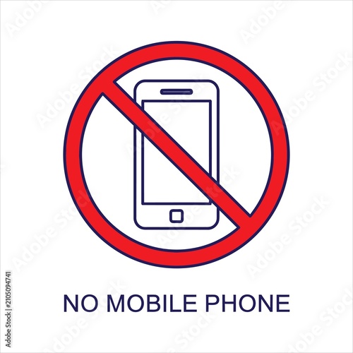 Mobile phone sign displays a smartphone inside a red prohibition circle to communicate that cellular devices are not allowed in this specific location.