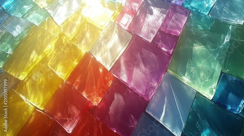 Colorful, translucent squares, sunlit mosaic