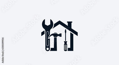 Tools for home repair with stylized logo house outline made tools construction maintenance screwdriver improvement renovation handyman with hardware