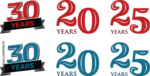 Foto Anniversary years badge collection featuring 10, 20, 25, 30, 40, 50, 60 and 70 years celebration labels