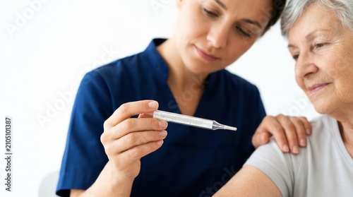 Healthcare worker checking temperature with thermometer