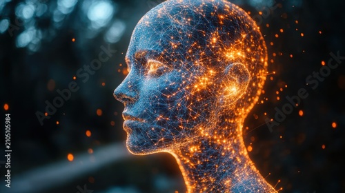 Digital human head, fiery mesh