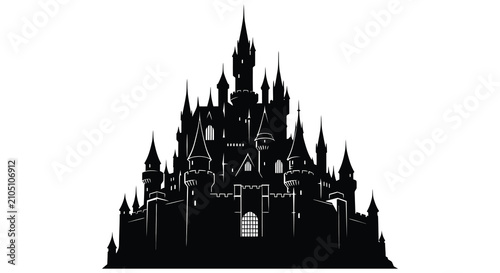 Obraz na płótnie Detailed castle silhouette against a white background architectural graphic fort