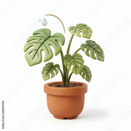 Potted Monstera Plant Watering and Growth