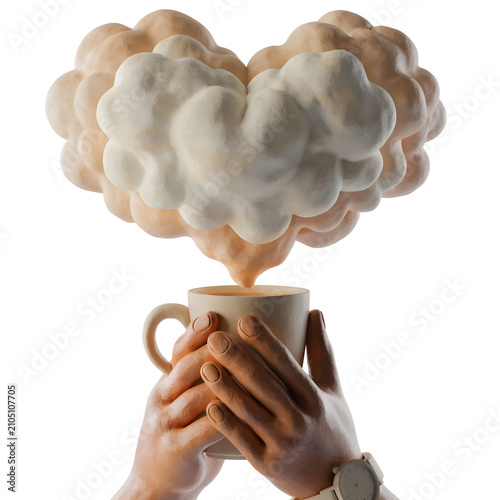 Hands Holding Coffee Cup with Heart Shaped Steam