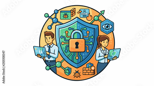 Digital security team monitors network threats and ensures protection