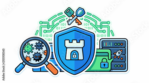 Digital security virus scan shield keys servers rocket