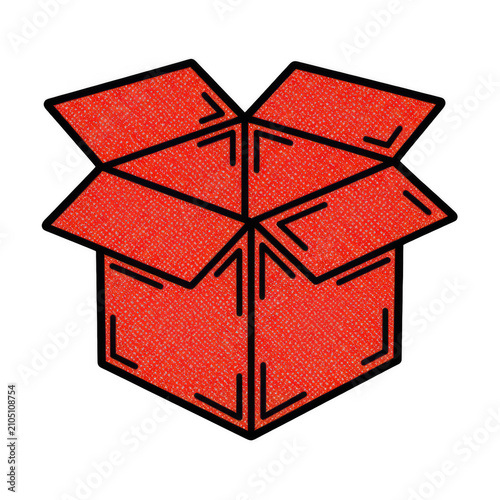 Open red cardboard box icon with simple black outline style Isol