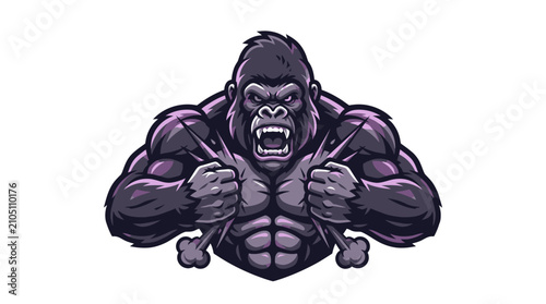 Canvastavla Furious muscular gorilla beating chest mascot logo design for esports gaming tea