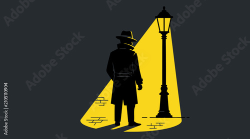 Photos Silhouette of a mysterious detective standing under a vintage street lamp