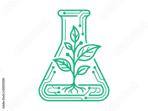 Green Biotech Plant in Flask Circuit Icon