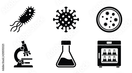 Foto Microbiology Science Icons – Laboratory Research and Experiment Tools