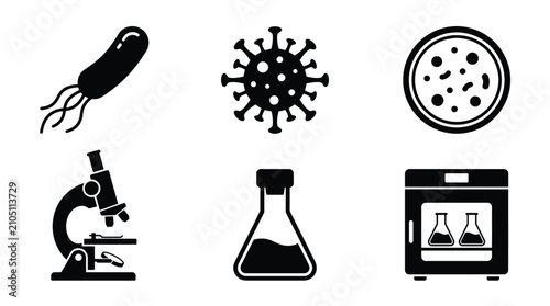 Foto Microbiology Science Icons – Laboratory Research and Experiment Tools
