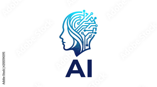 Artificial intelligence logo vector, human head with digital brain circuit, AI tech icon