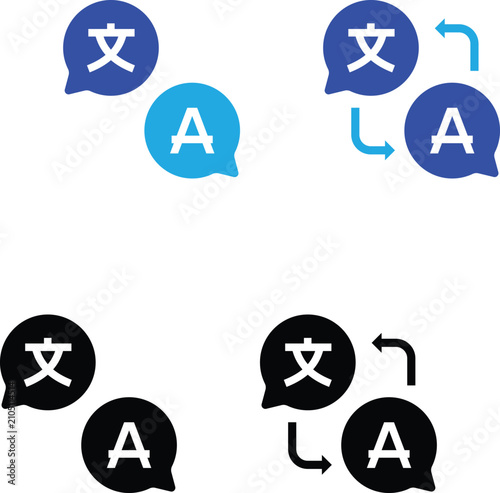 Fotografía Language Translation Icons Set, Multilingual Chat, Translate Speech Bubble and L