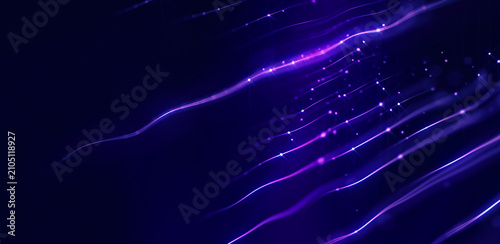 A glowing purple neural network line flows in a dark background