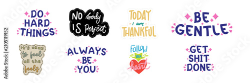 Fotografie Vibrant inspirational quotes stickers with colorful typography on transparent ba