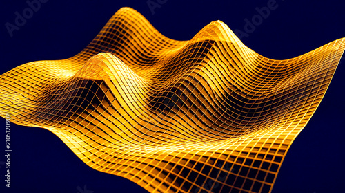 Gold amber 3D options volatility surface smile term structure navy void, derivatives finance concept