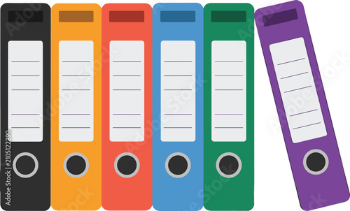 Colorful office binder folder collection, document organizers for business, filing and workplace illustration projects 