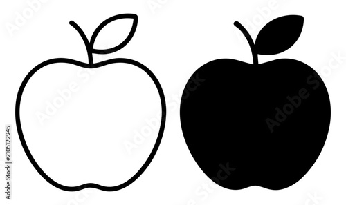 Simple black and white apple icons with outline and solid fill designs on transparent background