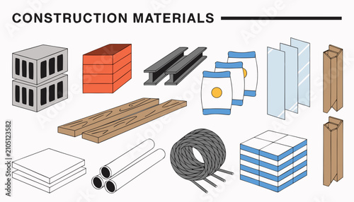 Photos Very beautiful realistic vector illustration of CONSTRUCTION MATERIALS COLLECTIO