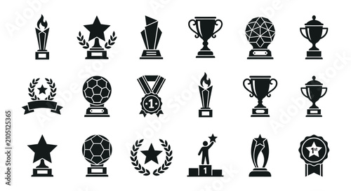 Foto Collection Of Trophy And Award Silhouettes On A White Background
