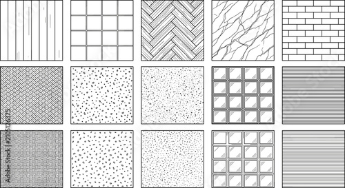Bild auf Leinwand Architectural Flooring and Wall Texture Pattern Set – Wood, Tile, Brick and Ston