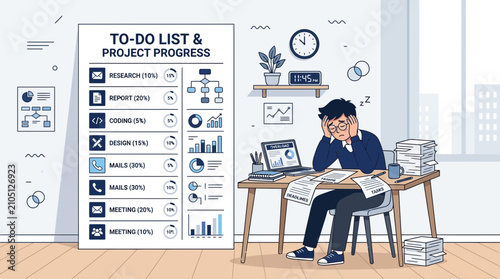 Overwhelmed Professional Struggling with Workload and Deadlines Management