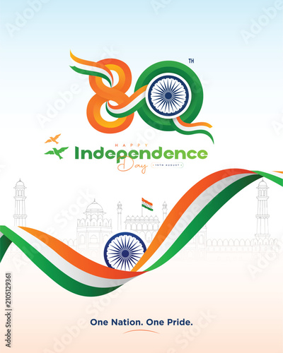 80th India Independence Day Poster With Tricolor Typography And Patriotic Wave Design