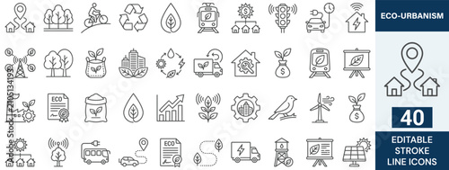 Quadro su tela Eco Urbanism Line Icon Set