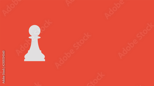 Tableau sur toile White pawn chess piece on red background with flat minimal design and copy space for strategy board game concept vector illustration