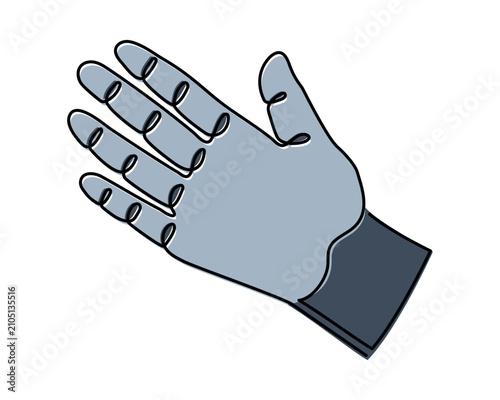 AI robot bionic hand open palm greeting gesture one line art, artificial intelligence technology continuous line drawing, futuristic cybernetic element. Editable stroke. Isolated vector illustration.