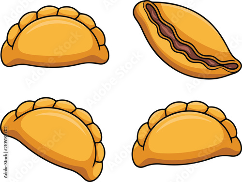 Foto Empanada food, golden baked pastry icons for restaurant menus branding recipe bo