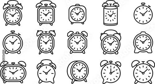 Quadro em tela Alarm Clock Icon Set Vector Collection, Time, Schedule and Reminder Symbols for