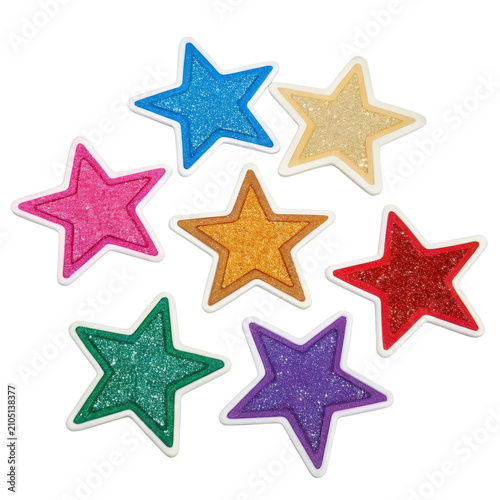 Colorful Reward Star Stickers Isolated on White Background