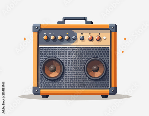 Vibrant Orange Guitar Amplifier with Speakers and Control Knobs for Music.