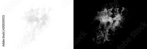 Thick white smoke stream isolated on transparent background for design